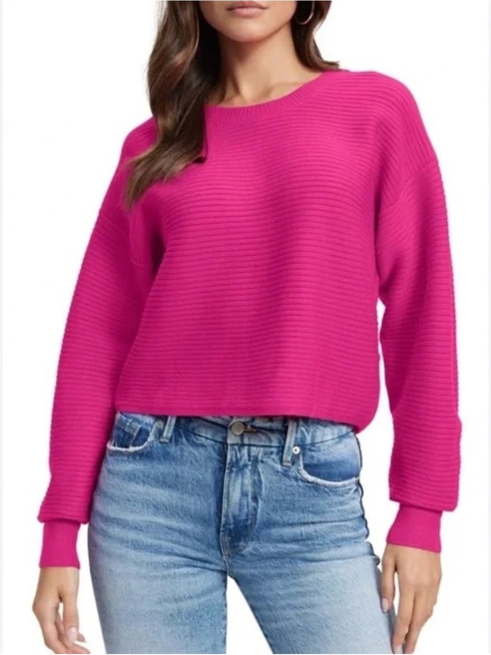 Good American Ribbed Crewneck Sweater - Fuchsia
